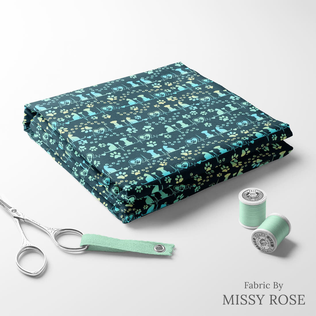 Design 1184 Vet Fabric folded fabric stack with matching thread – pre-order fabric Australia | Fabric by Missy Rose