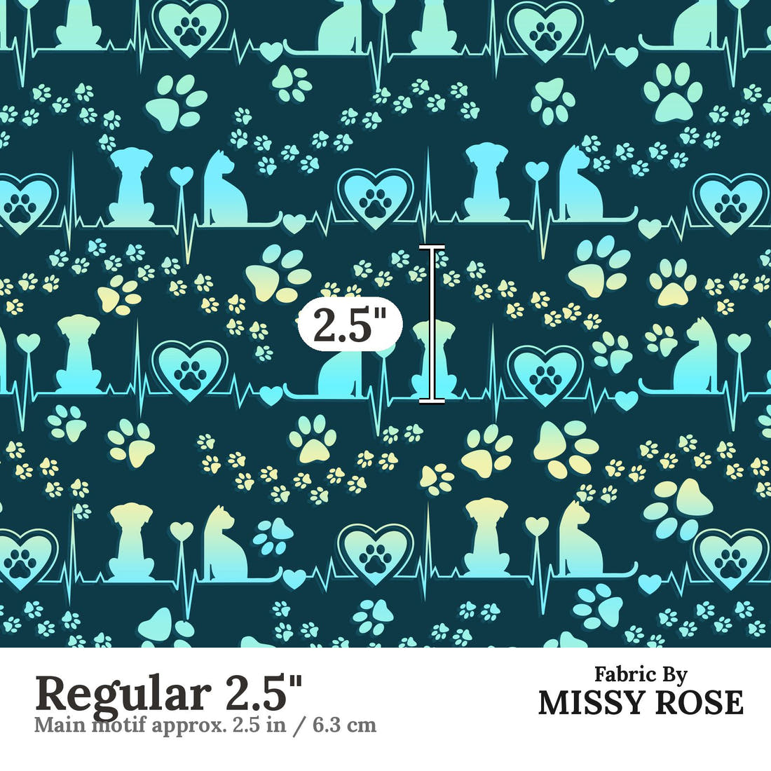 Design 1184 Vet Fabric Regular 2.5 inch print scale guide | Fabric by Missy Rose