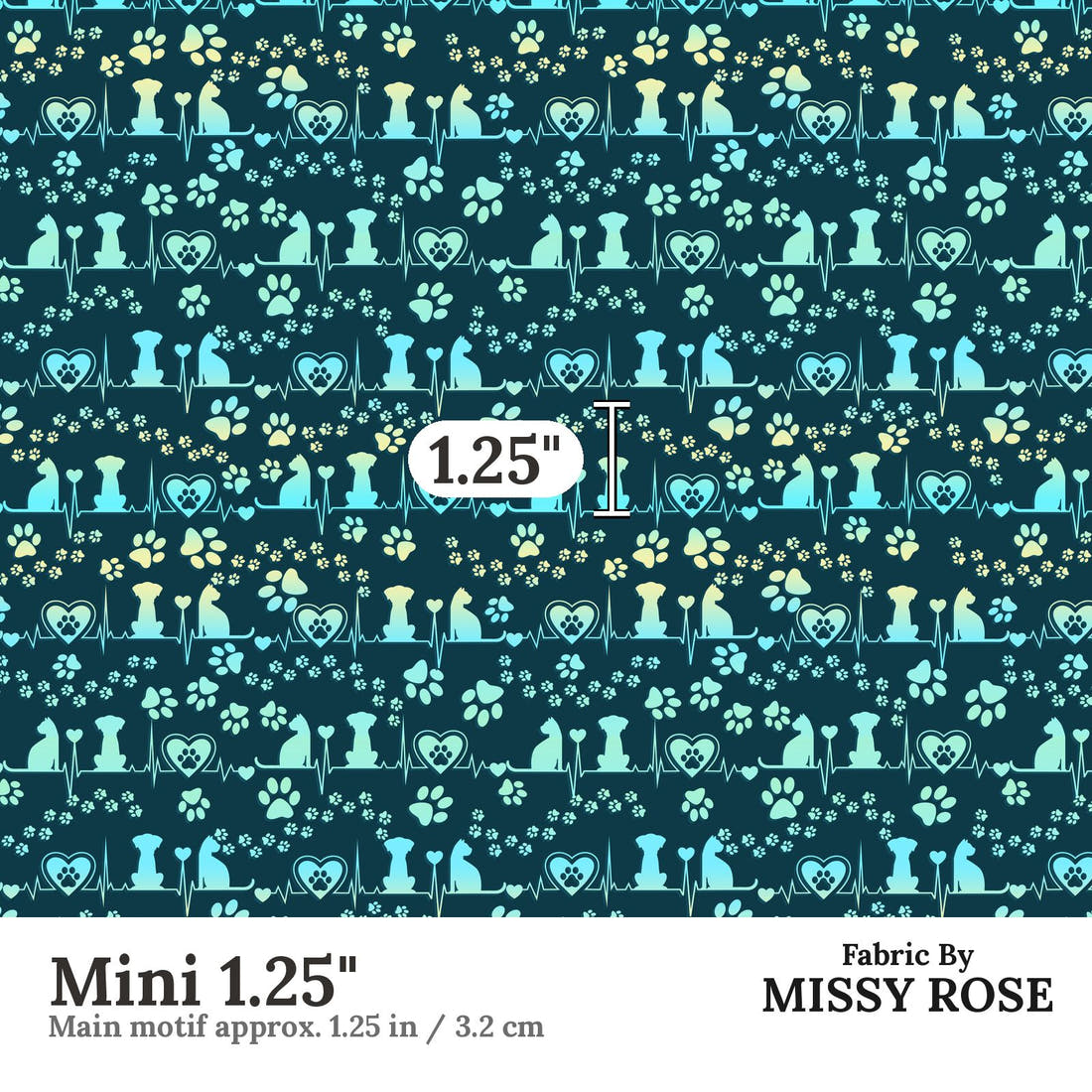 Design 1184 Vet Fabric Mini 1.25 inch print scale guide | Fabric by Missy Rose