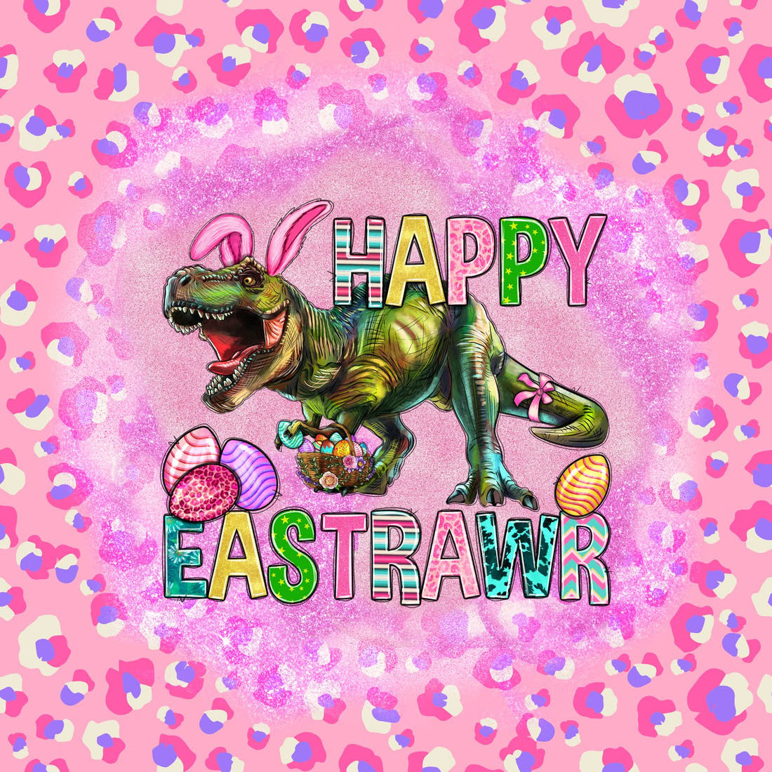 Design 1185 Easter T-rex Panel – full artwork close-up of the printed picture | Fabric by Missy Rose