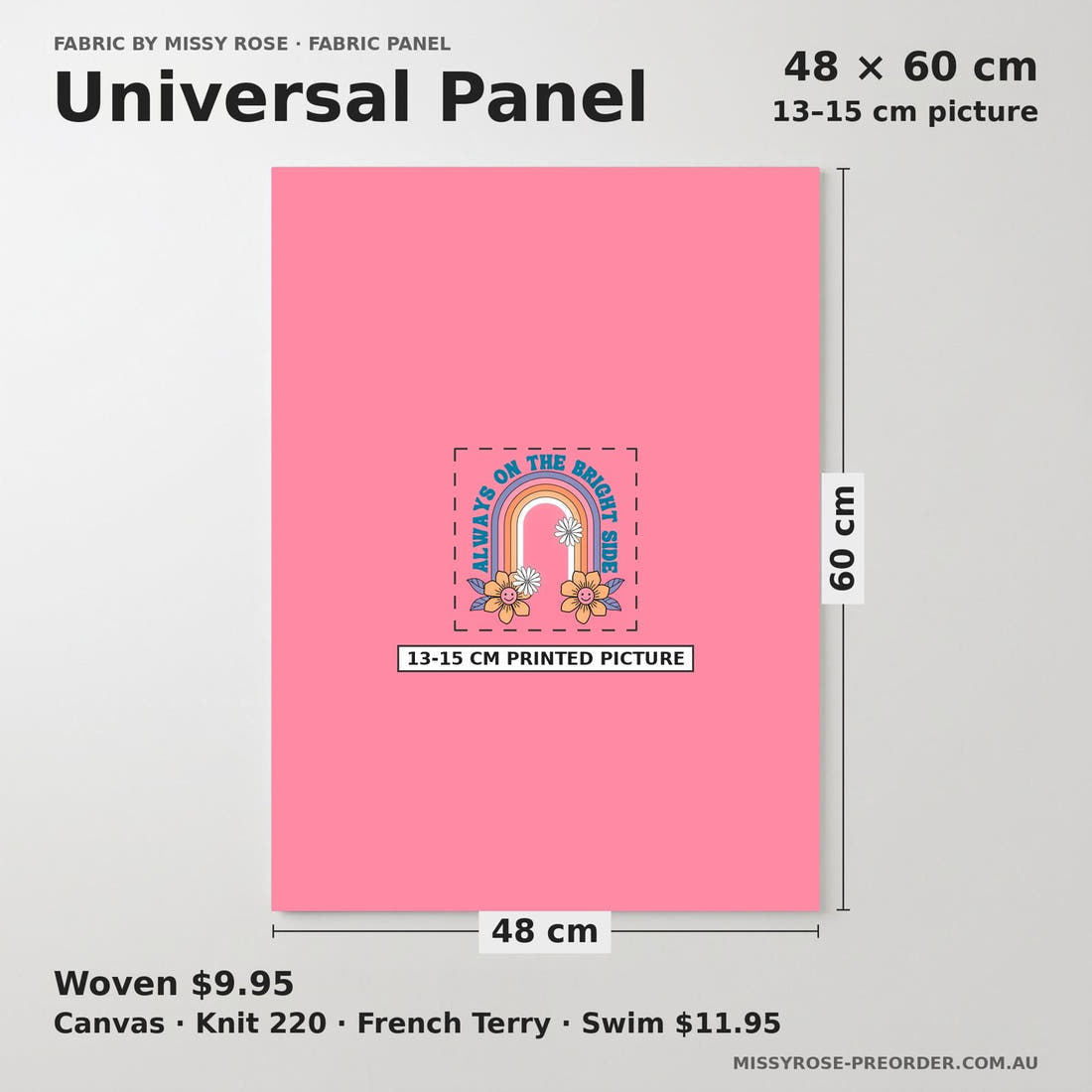 Design 1186 Pink Retro Panel universal panel sizing – 13–15 cm printed picture on 48 × 60 cm fabric | Fabric by Missy Rose