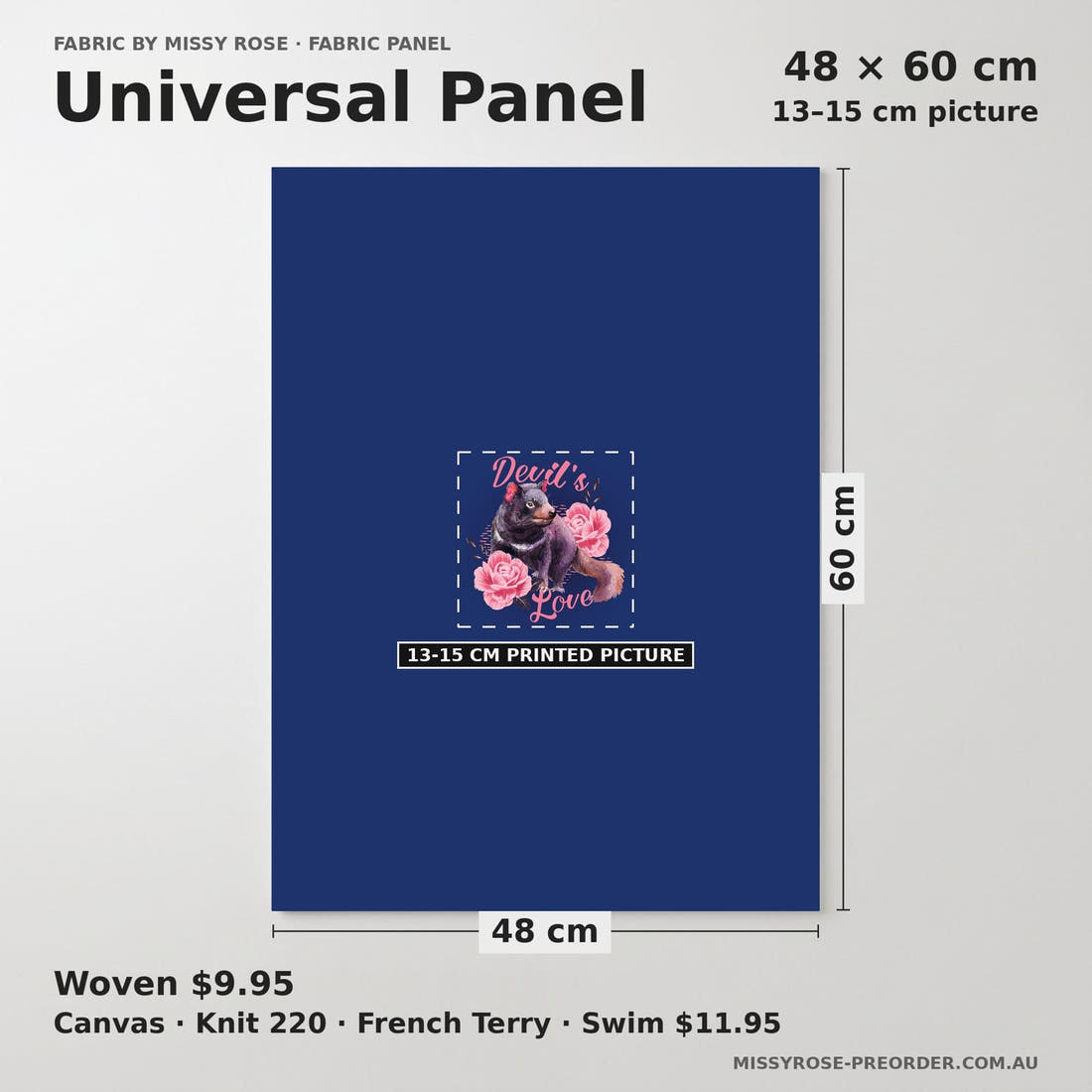 Design 1187 Tasmanian Devil Panel universal panel sizing – 13–15 cm printed picture on 48 × 60 cm fabric | Fabric by Missy Rose