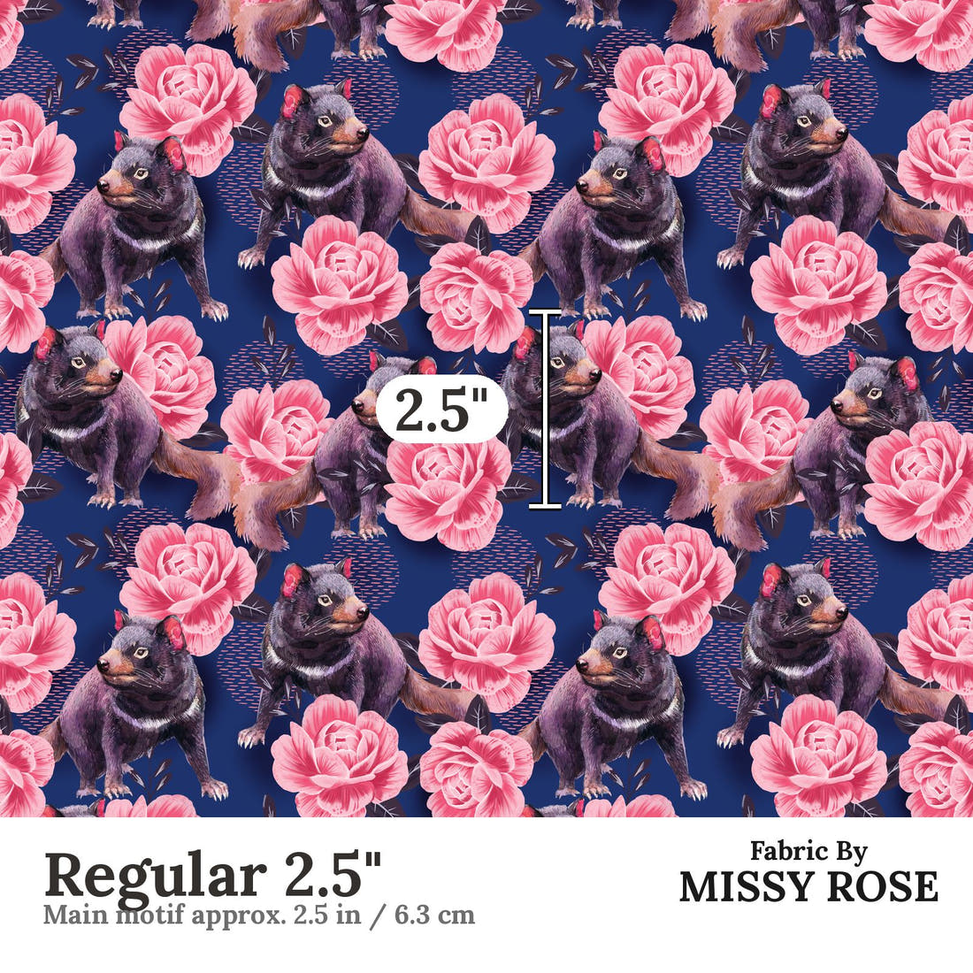 Design 1187 Tamanian Devil Fabric Regular 2.5 inch print scale guide | Fabric by Missy Rose