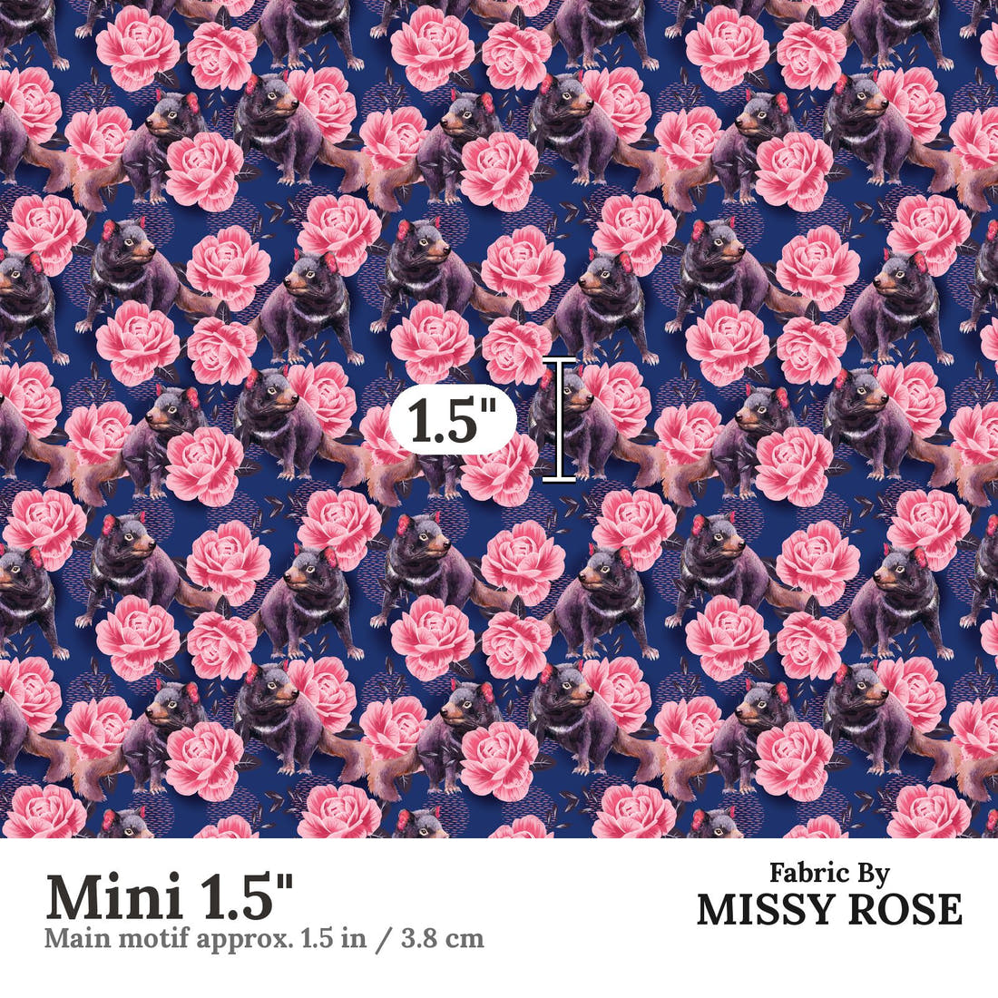 Design 1187 Tamanian Devil Fabric Mini 1.5 inch print scale guide | Fabric by Missy Rose