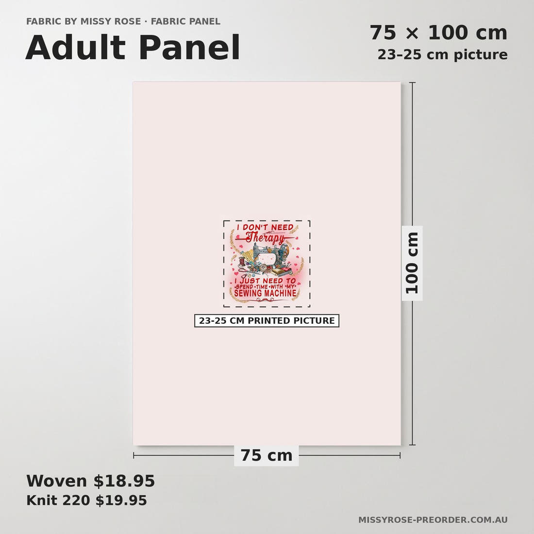 Design 1188 Therapy Panel adult panel sizing – 23–25 cm printed picture on 75 × 100 cm fabric | Fabric by Missy Rose