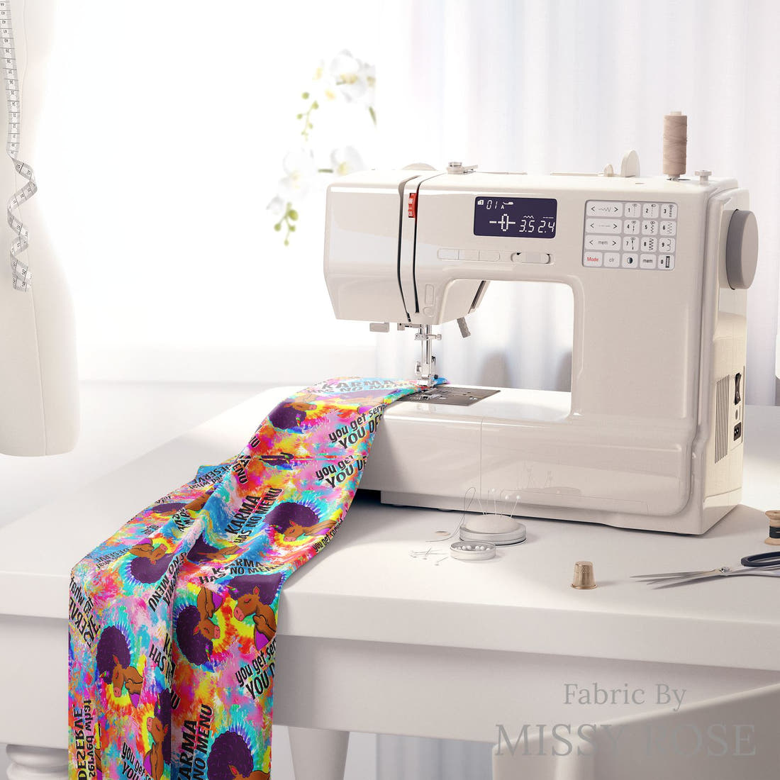 Design 1189 Karma Fabric on a sewing machine – premium fabric for sewing projects | Fabric by Missy Rose