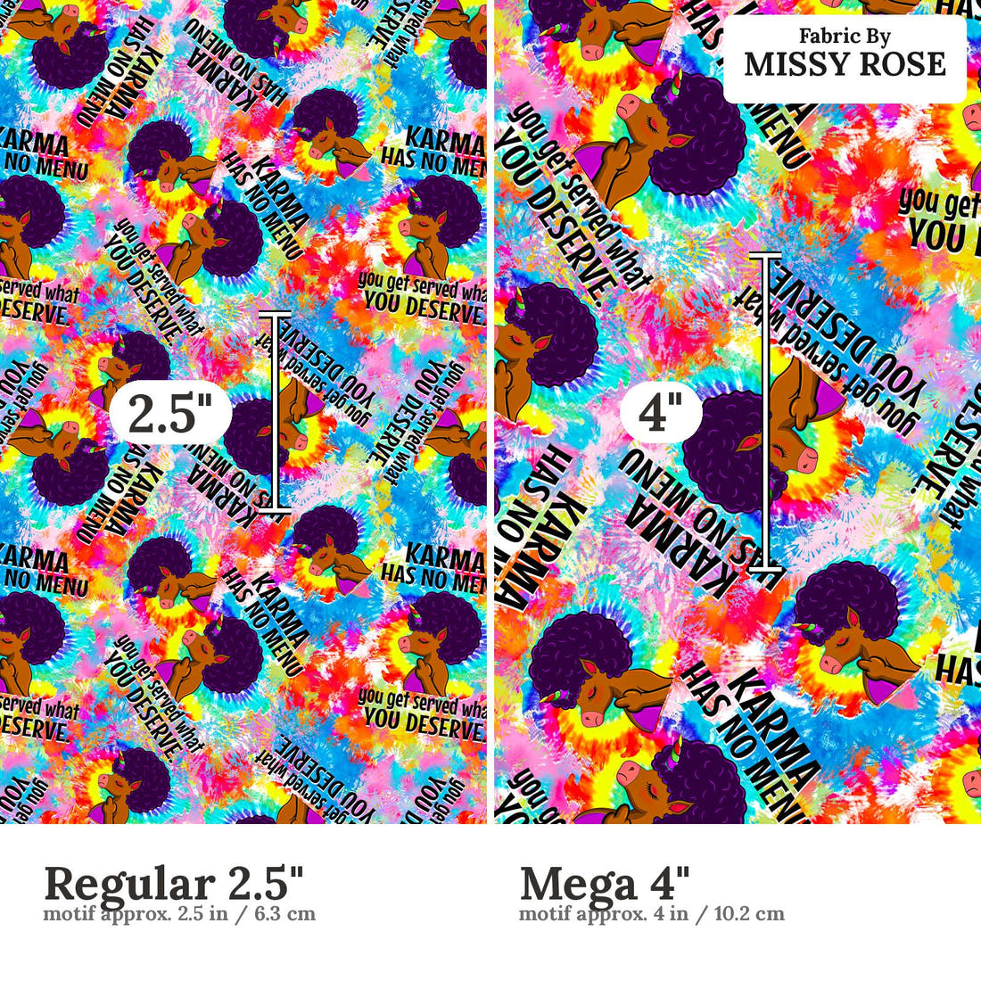 Design 1189 Karma Fabric Regular 2.5 inch vs Mega 4 inch print scale side by side | Fabric by Missy Rose