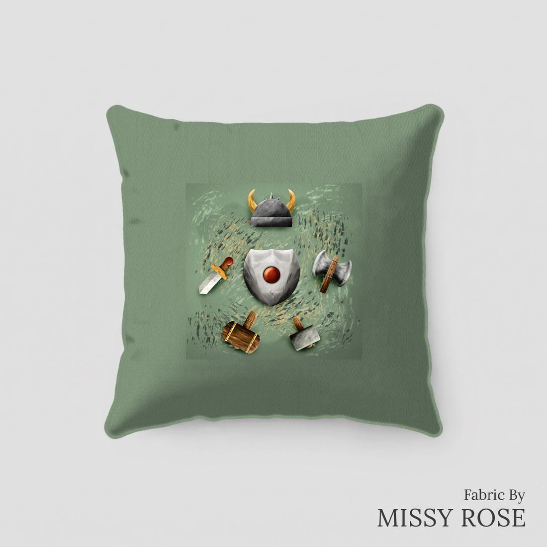 Design 119 Viking Panel sewn into a cushion – see how the panel looks made up | Fabric by Missy Rose