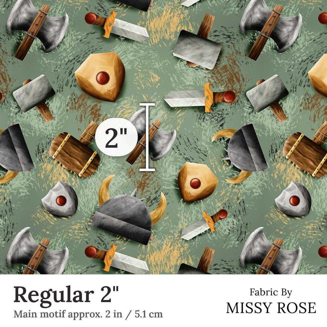 Design 119 Viking Fabric Regular 2 inch print scale guide | Fabric by Missy Rose