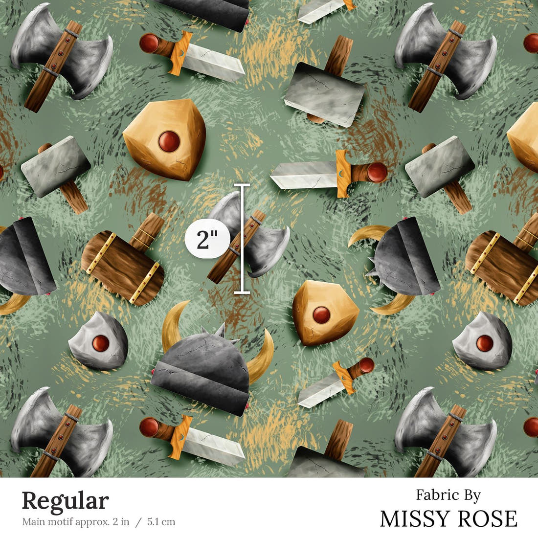 Design 119 Viking Fabric Regular 2 inch print scale guide | Fabric by Missy Rose
