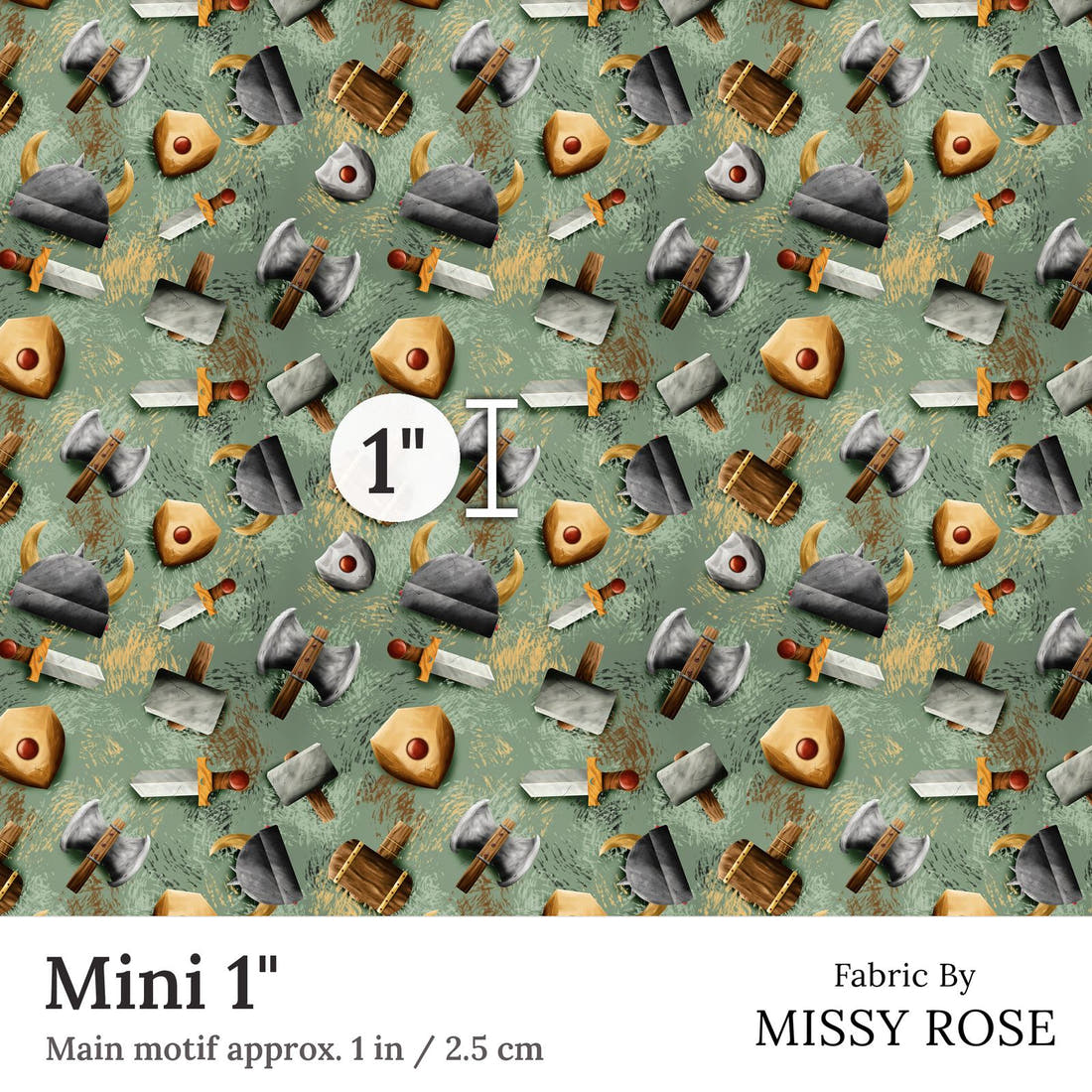 Design 119 Viking Fabric Mini 1 inch print scale guide | Fabric by Missy Rose
