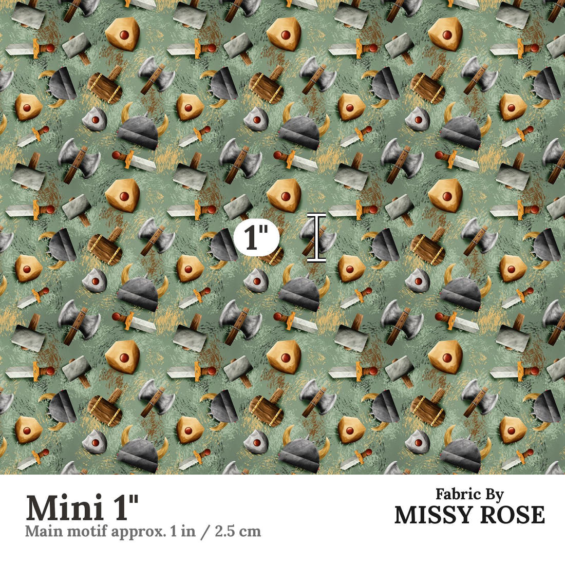 Design 119 Viking Fabric Mini 1" - print scale | Fabric by Missy Rose