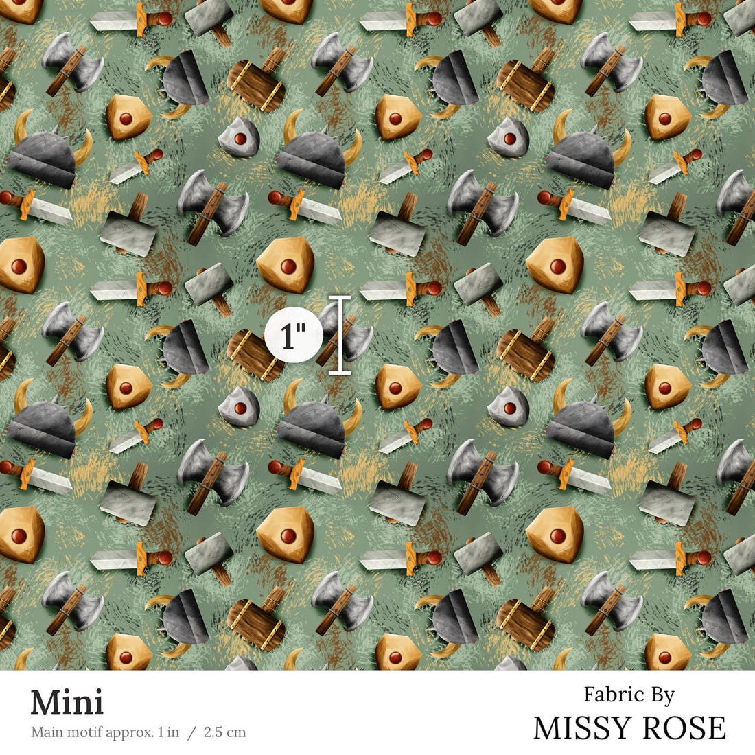 Design 119 Viking Fabric Mini 1 inch print scale guide | Fabric by Missy Rose
