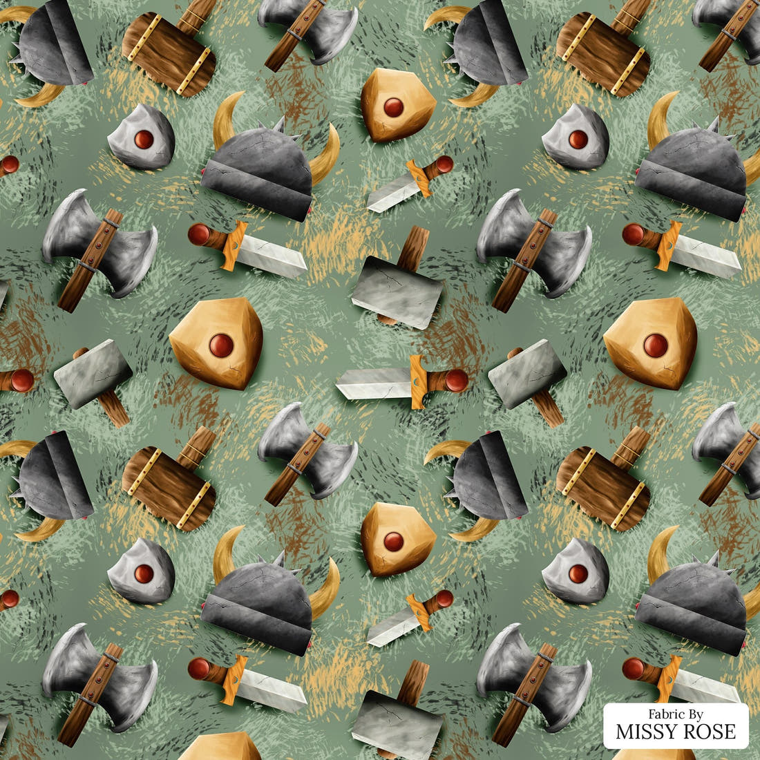 Design 119 Viking Fabric - flat view of the print, zoom in for detail | Fabric by Missy Rose