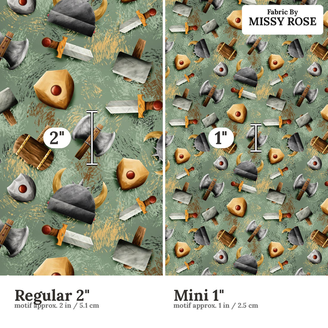 Design 119 Viking Fabric size comparison - print scale | Fabric by Missy Rose