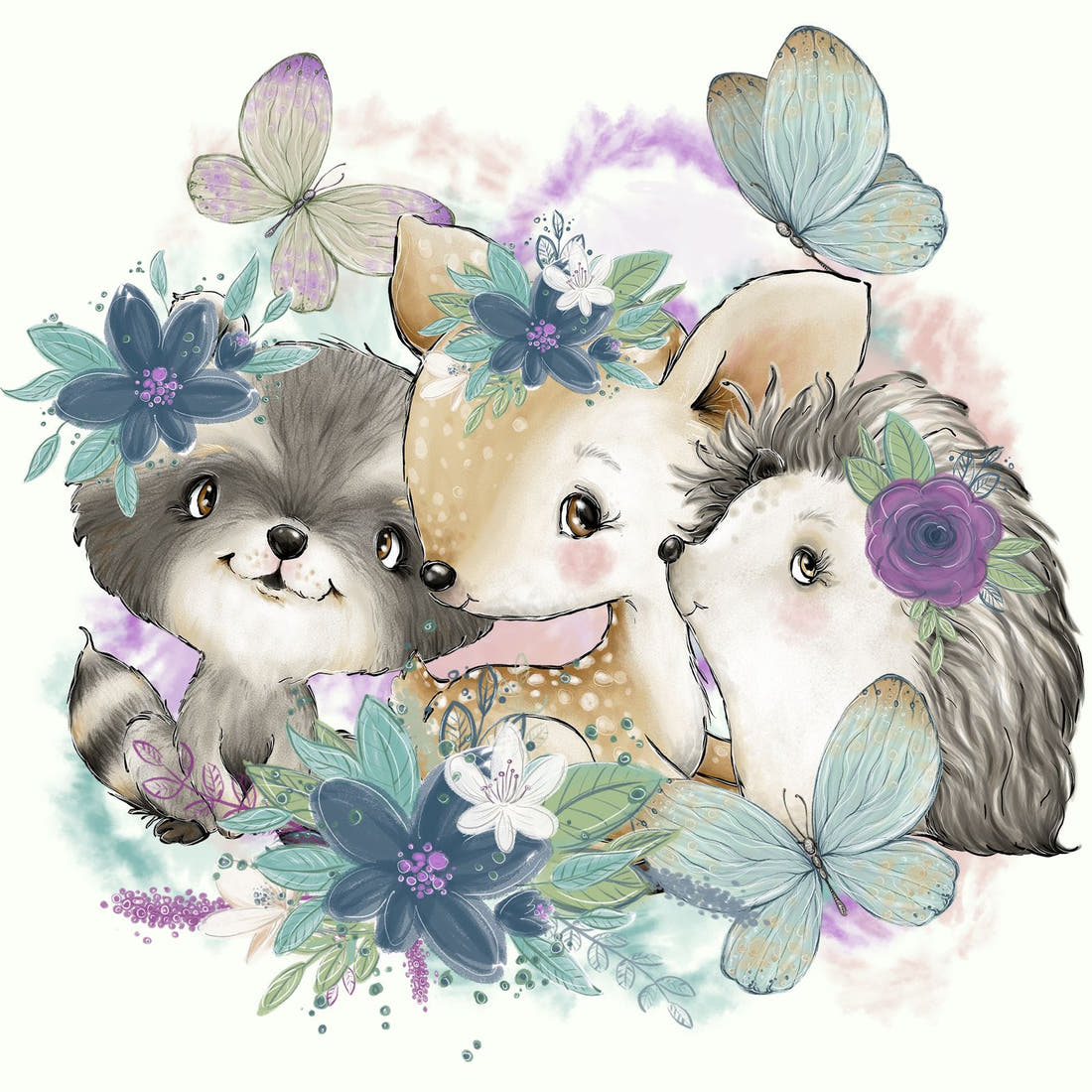 Design 1190 Woodlands Babies Panel – full artwork close-up of the printed picture | Fabric by Missy Rose