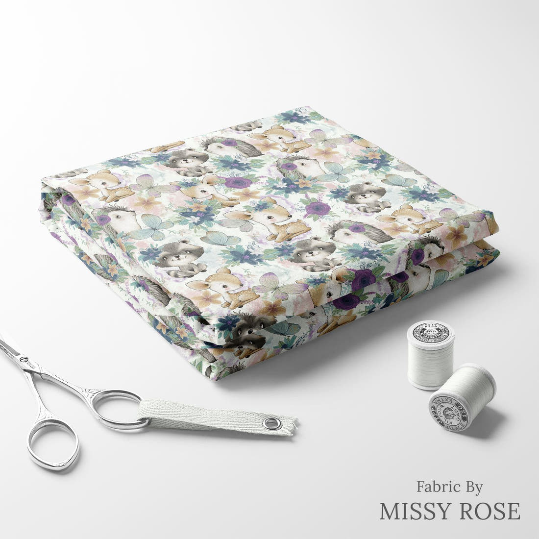 Design 1190 Woodlands Babies Fabric folded fabric stack with matching thread – pre-order fabric Australia | Fabric by Missy Rose