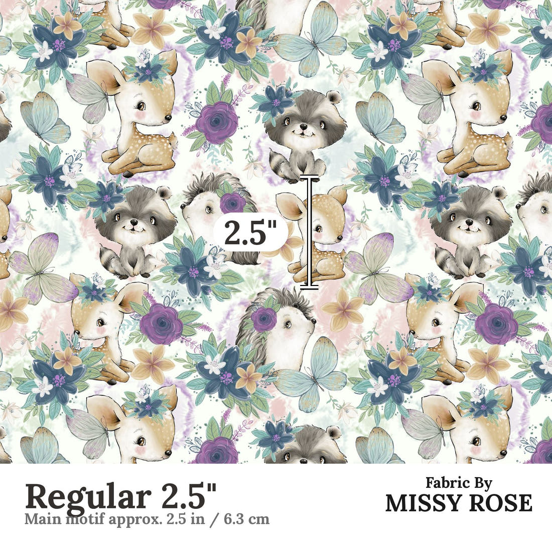 Design 1190 Woodlands Babies Fabric Regular 2.5 inch print scale guide | Fabric by Missy Rose