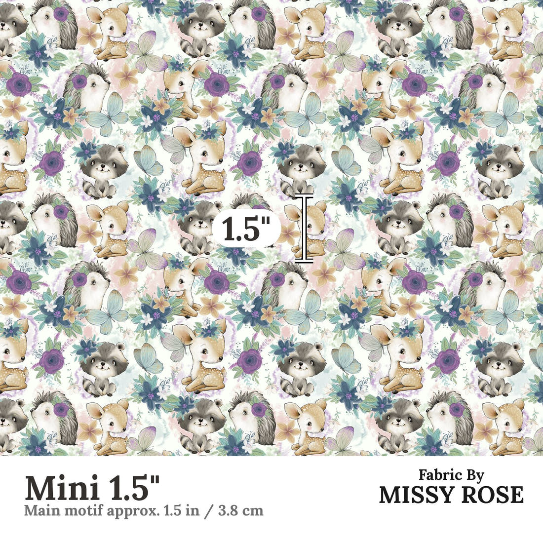 Design 1190 Woodlands Babies Fabric Mini 1.5 inch print scale guide | Fabric by Missy Rose