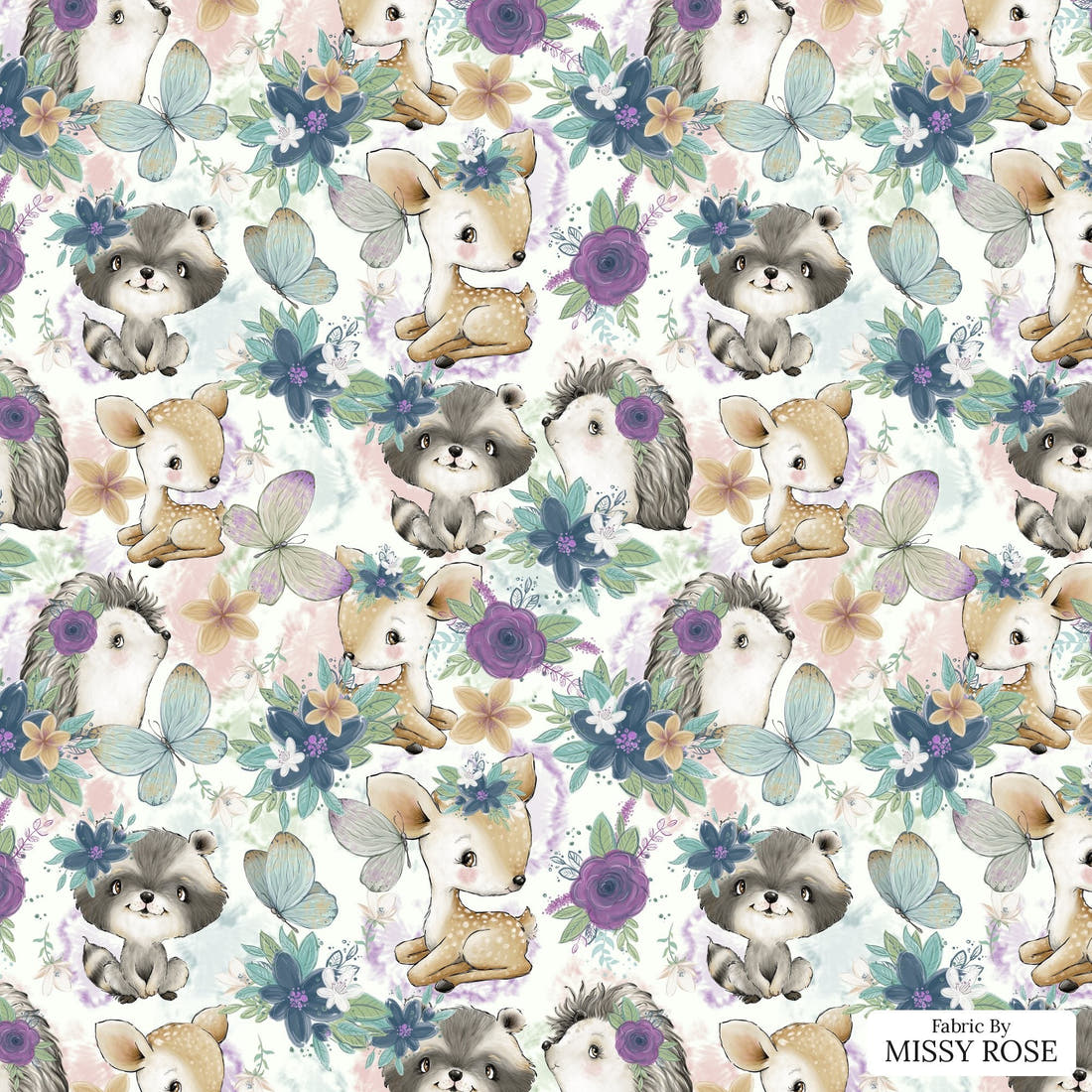Design 1190 Woodlands Babies Fabric – flat view of the print, zoom in for detail | Fabric by Missy Rose
