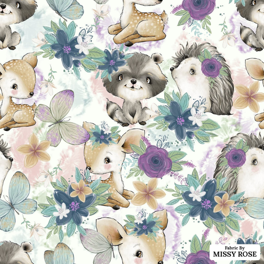 Design 1190 Woodlands Babies Fabric – flat view of the print, zoom in for detail | Fabric by Missy Rose