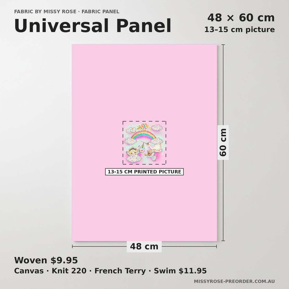 Design 1191 Rainbow Baby Panel universal panel sizing – 13–15 cm printed picture on 48 × 60 cm fabric | Fabric by Missy Rose