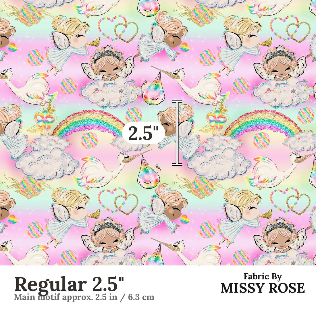 Design 1191 Rainbow Baby Fabric Regular 2.5 inch print scale guide | Fabric by Missy Rose