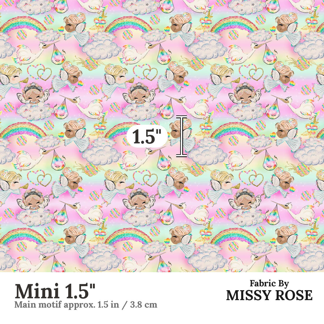 Design 1191 Rainbow Baby Fabric Mini 1.5 inch print scale guide | Fabric by Missy Rose