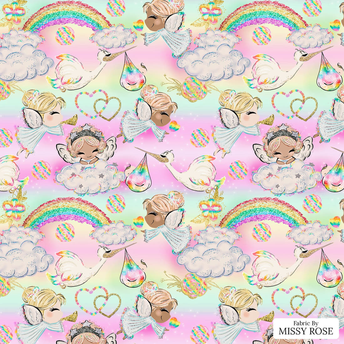 Design 1191 Rainbow Baby Fabric – flat view of the print, zoom in for detail | Fabric by Missy Rose