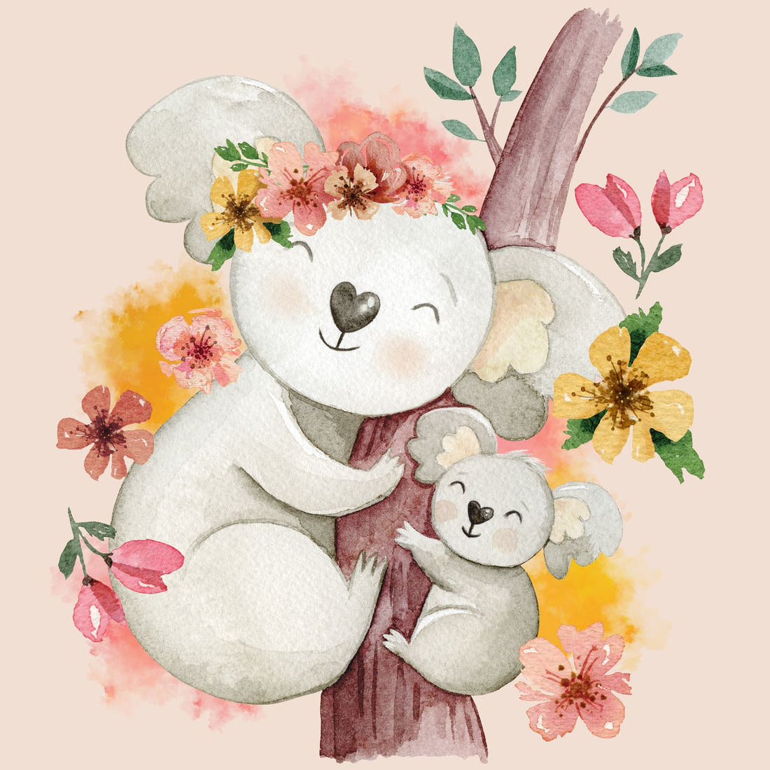 Design 1192 Pink Koala Panel – full artwork close-up of the printed picture | Fabric by Missy Rose