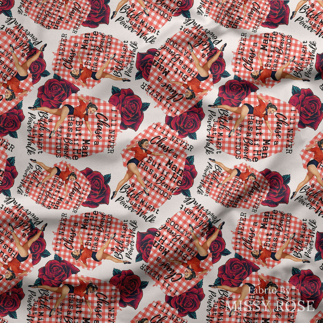 Design 1193 Funny Retro Fabric draped fabric mockup – custom printed fabric by the metre | Fabric by Missy Rose