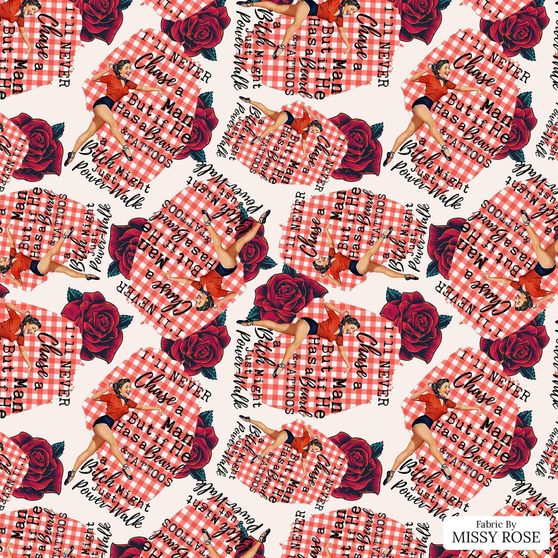 Design 1193 Funny Retro Fabric – flat view of the print, zoom in for detail | Fabric by Missy Rose