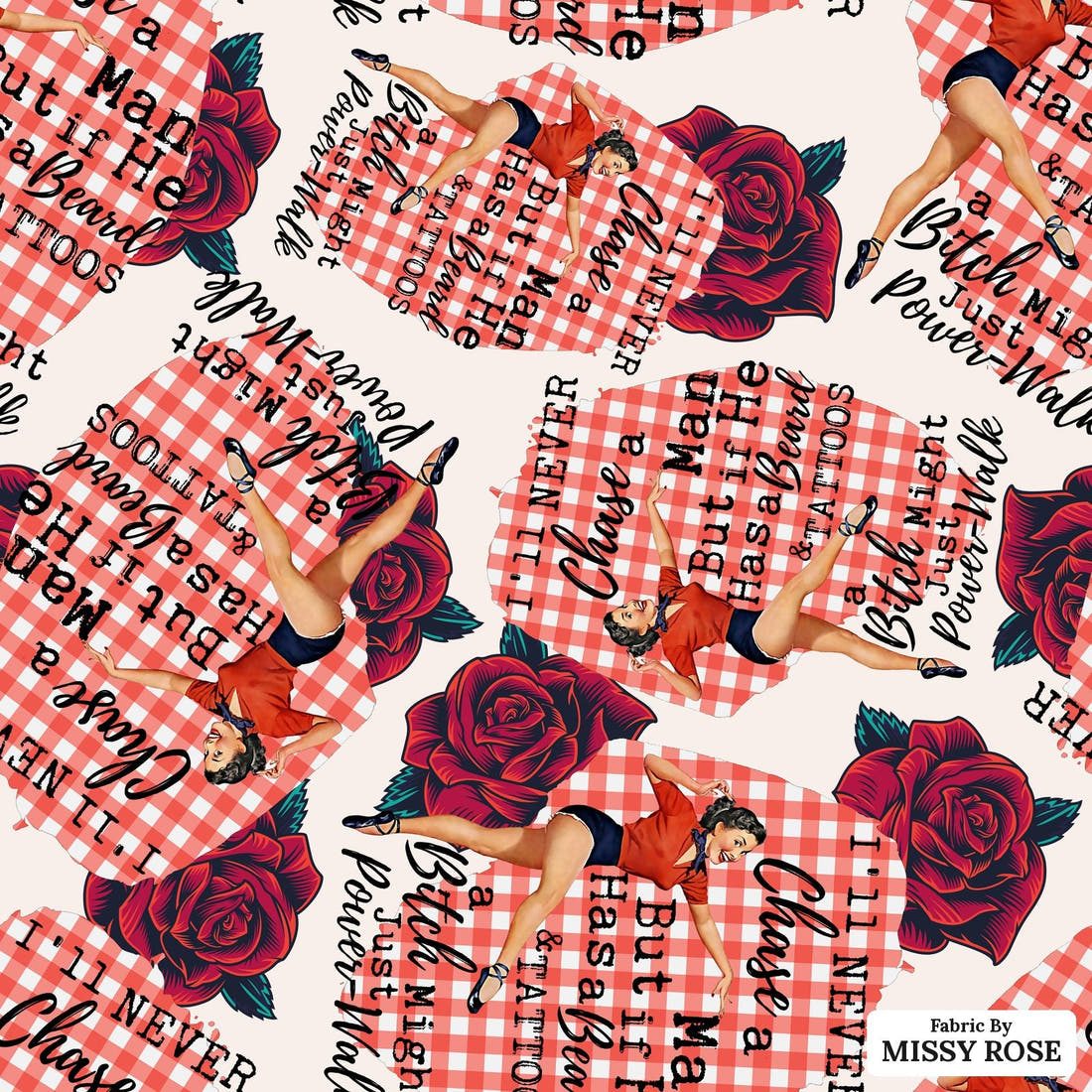 Design 1193 Funny Retro Fabric – flat view of the print, zoom in for detail | Fabric by Missy Rose