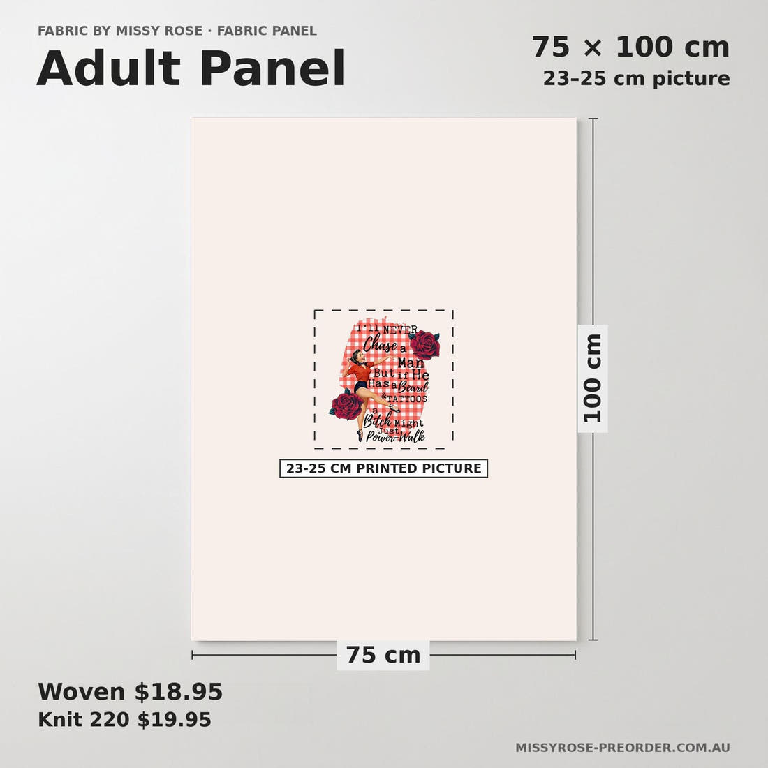Design 1193 Funny Retro Panel adult panel sizing – 23–25 cm printed picture on 75 × 100 cm fabric | Fabric by Missy Rose