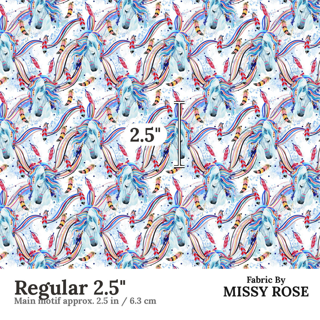 Design 1194 Horse Fabric Regular 2.5 inch print scale guide | Fabric by Missy Rose