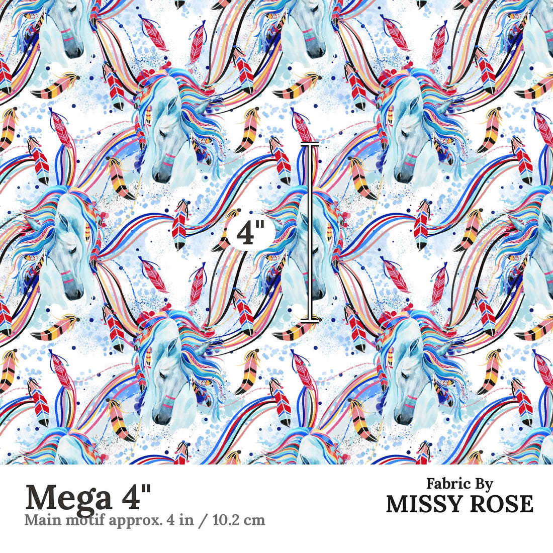 Design 1194 Horse Fabric Mega 4 inch print scale guide | Fabric by Missy Rose