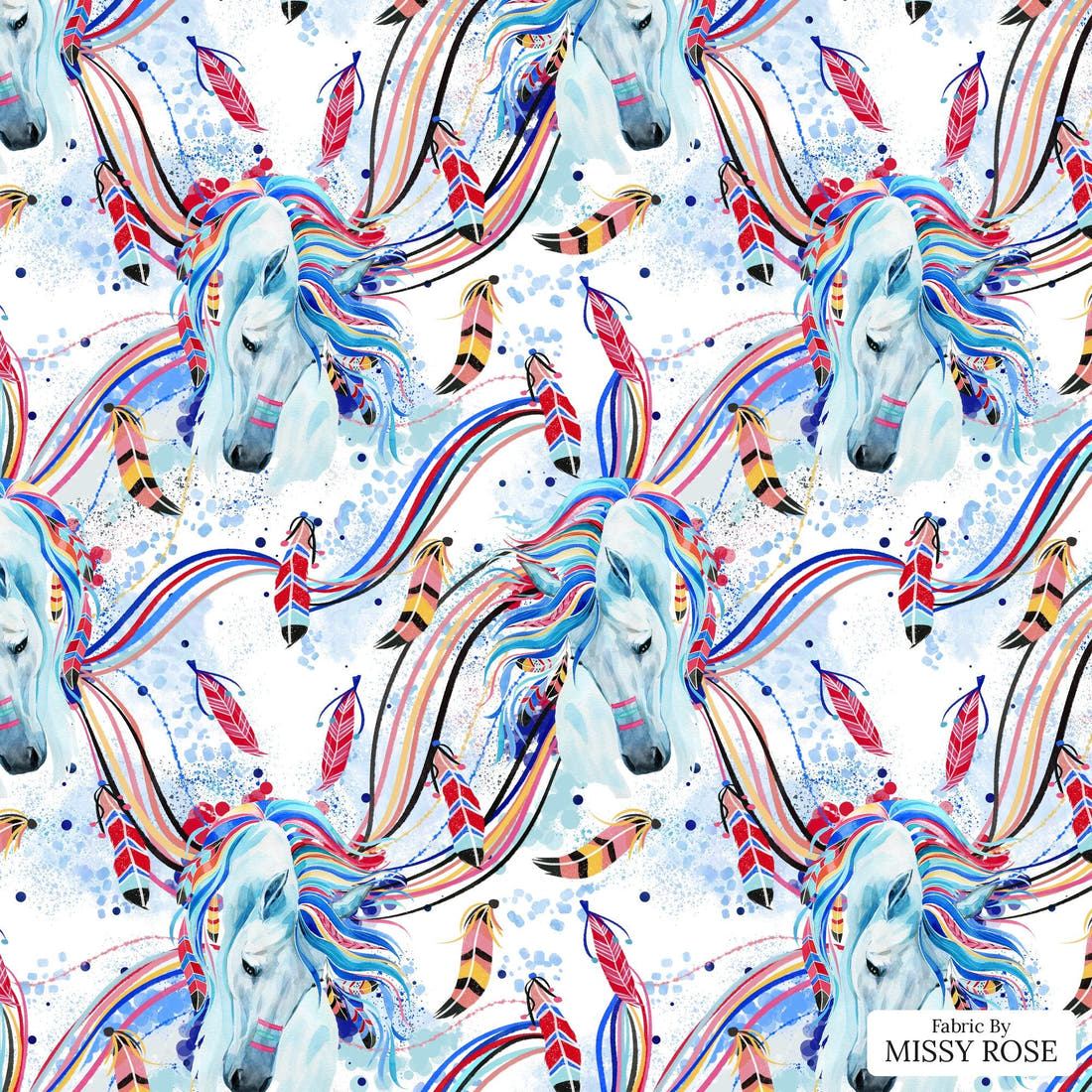 Design 1194 Horse Fabric – flat view of the print, zoom in for detail | Fabric by Missy Rose