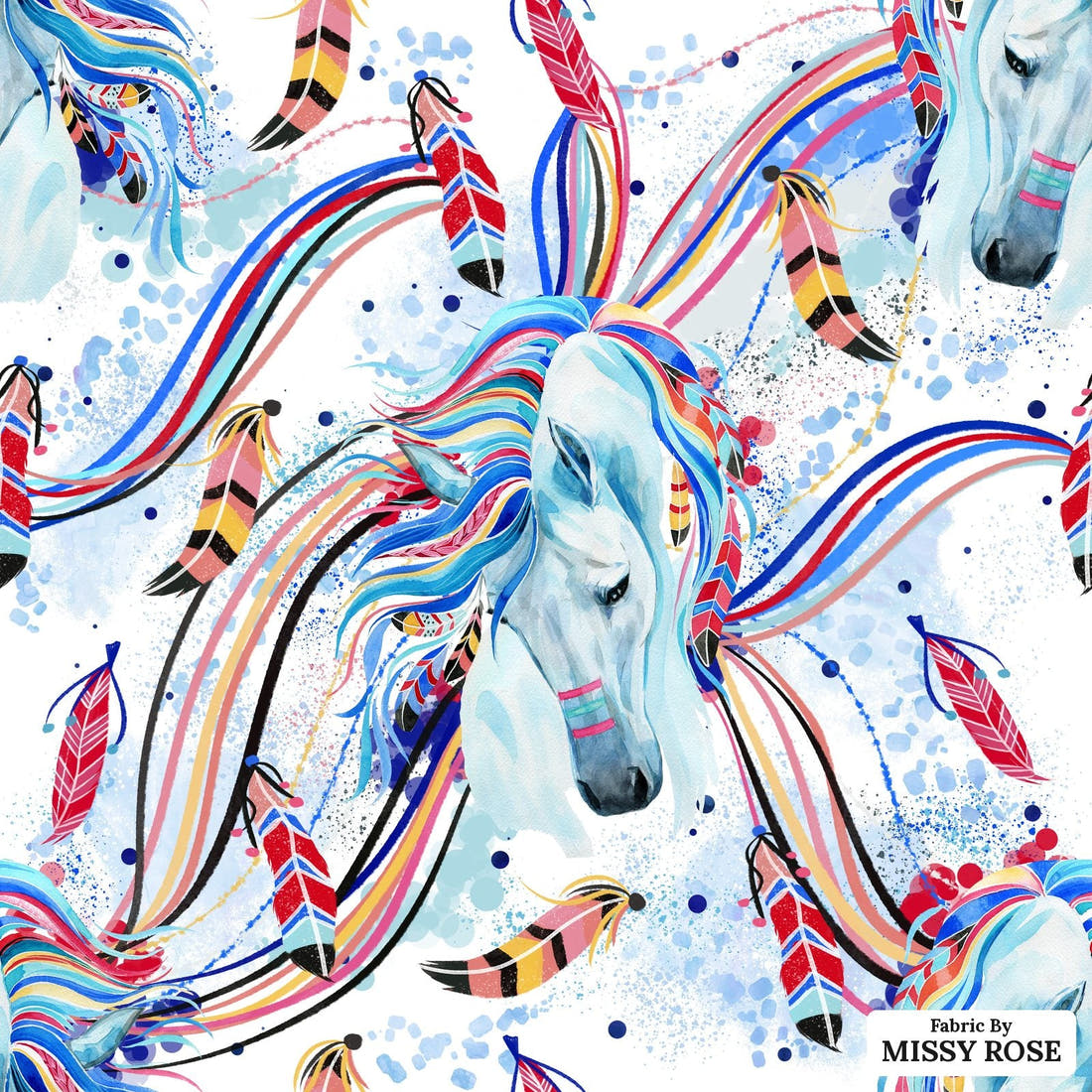 Design 1194 Horse Fabric – flat view of the print, zoom in for detail | Fabric by Missy Rose