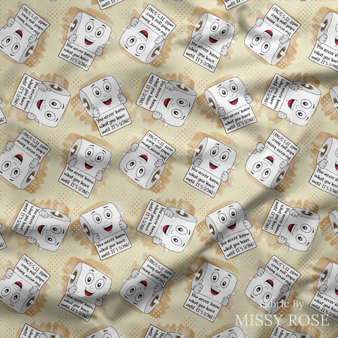 Design 1195 Toilet Paper Fabric draped fabric mockup – custom printed fabric by the metre | Fabric by Missy Rose