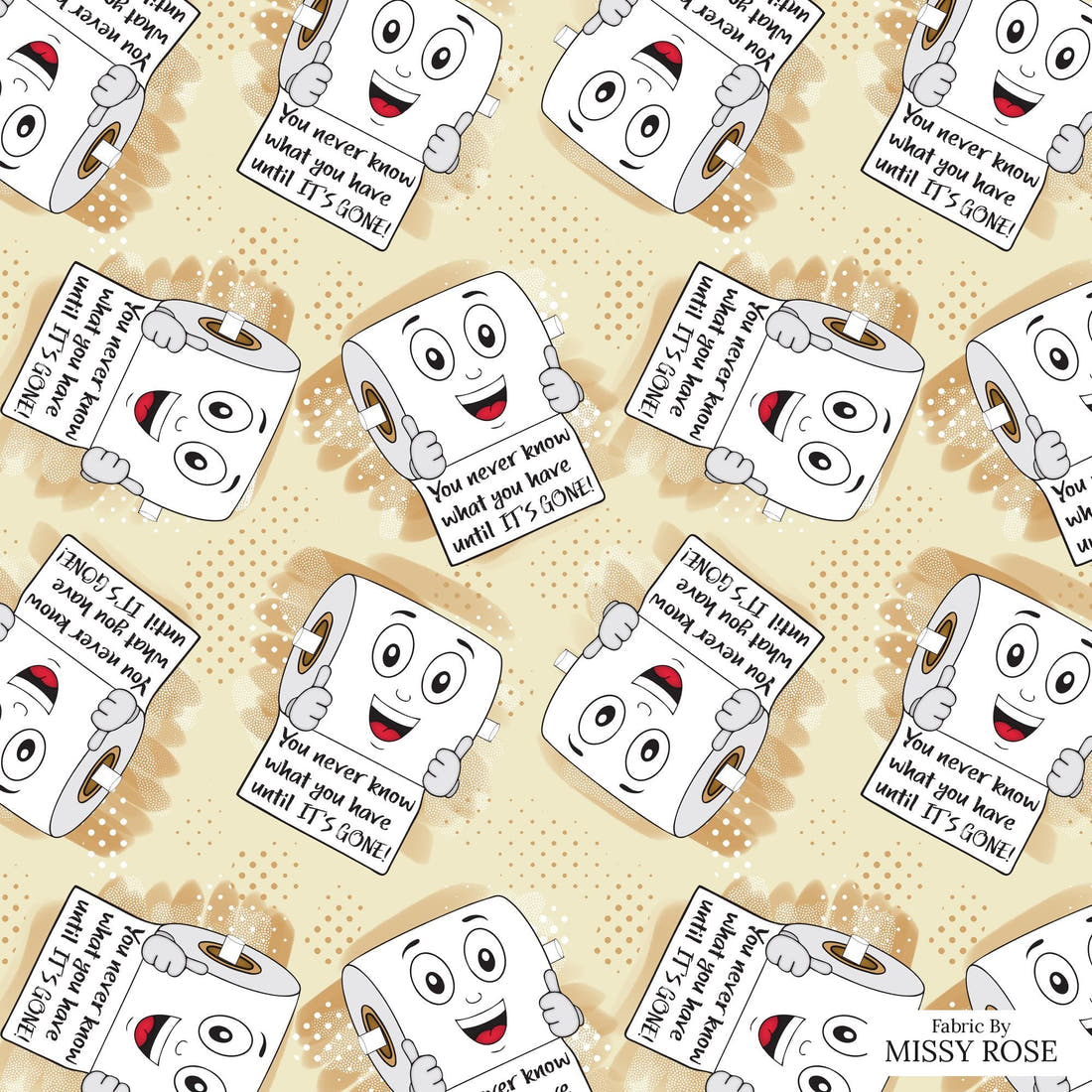 Design 1195 Toilet Paper Fabric – flat view of the print, zoom in for detail | Fabric by Missy Rose