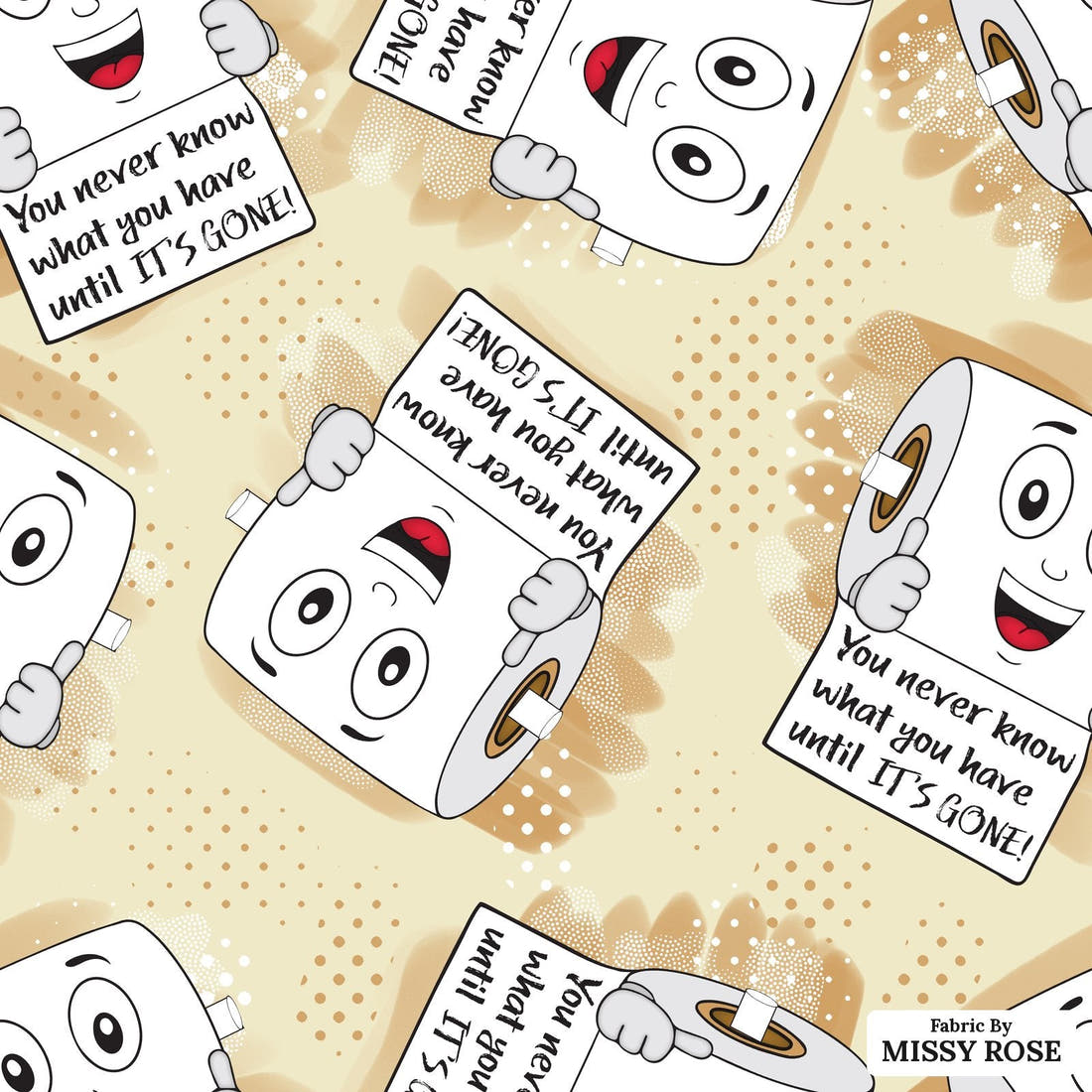 Design 1195 Toilet Paper Fabric – flat view of the print, zoom in for detail | Fabric by Missy Rose