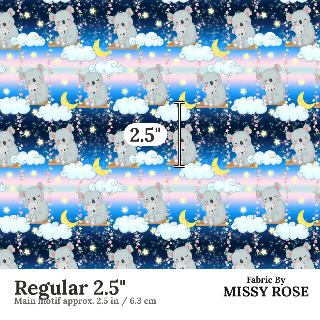 Design 1196 Sweet Koala Fabric Regular 2.5 inch print scale guide | Fabric by Missy Rose