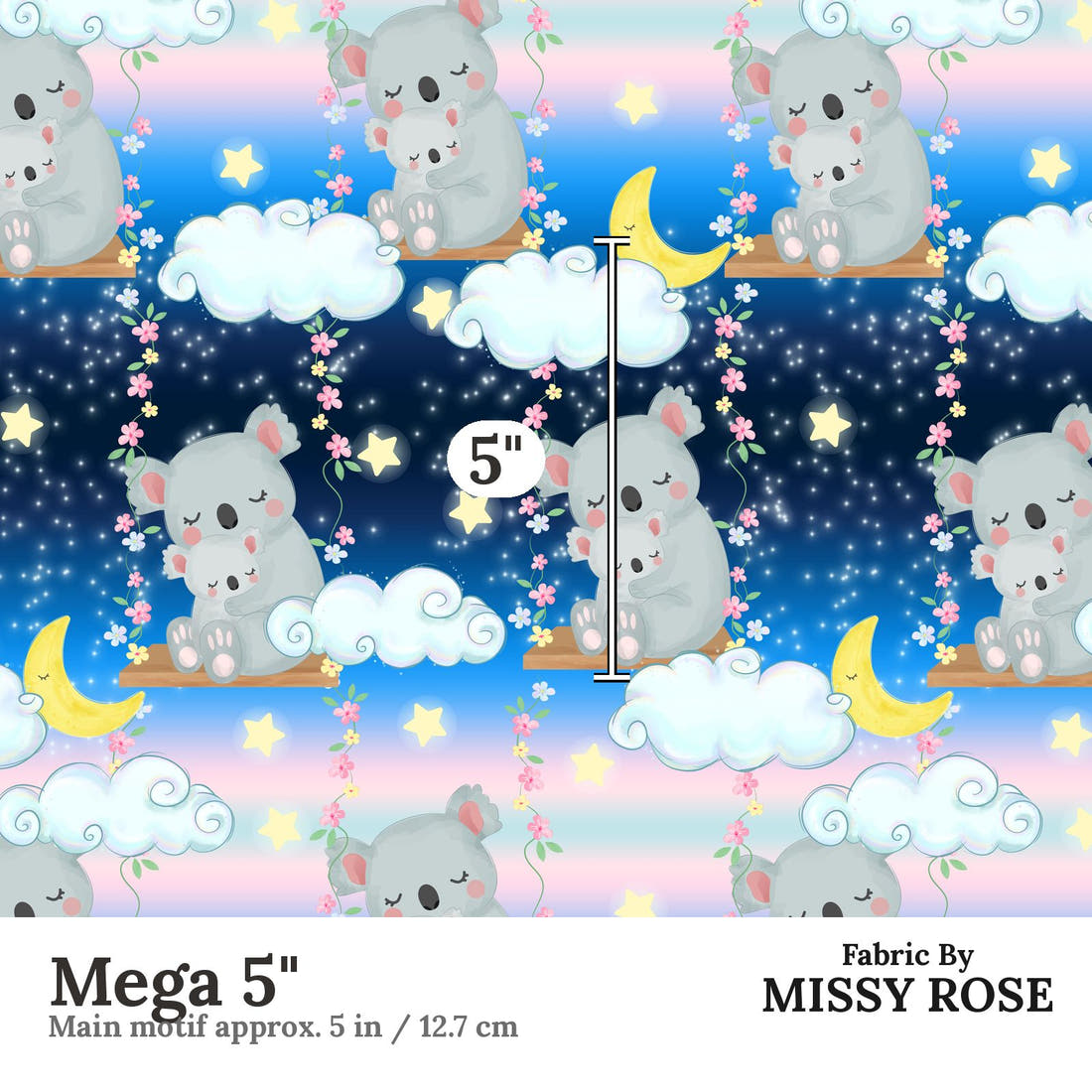 Design 1196 Sweet Koala Fabric Mega 5 inch print scale guide | Fabric by Missy Rose