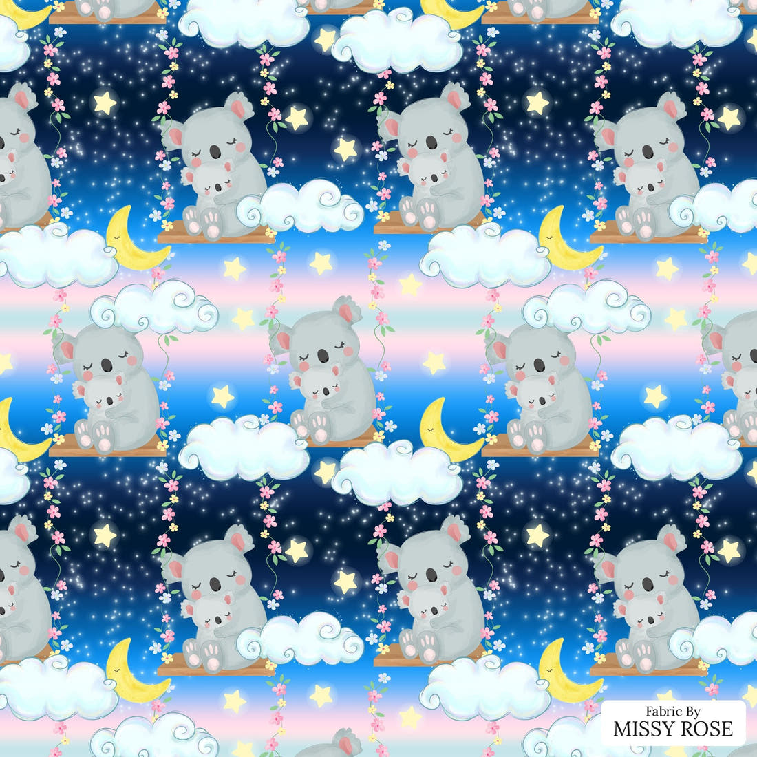 Design 1196 Sweet Koala Fabric – flat view of the print, zoom in for detail | Fabric by Missy Rose