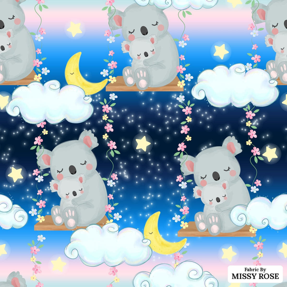 Design 1196 Sweet Koala Fabric – flat view of the print, zoom in for detail | Fabric by Missy Rose