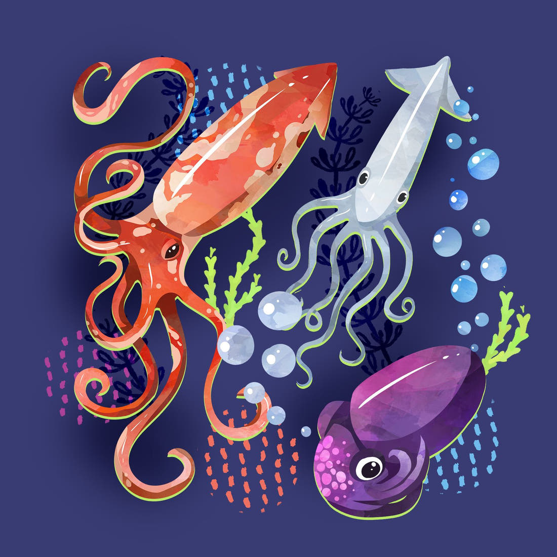 Design 1198 Underwater Animals Panel – full artwork close-up of the printed picture | Fabric by Missy Rose