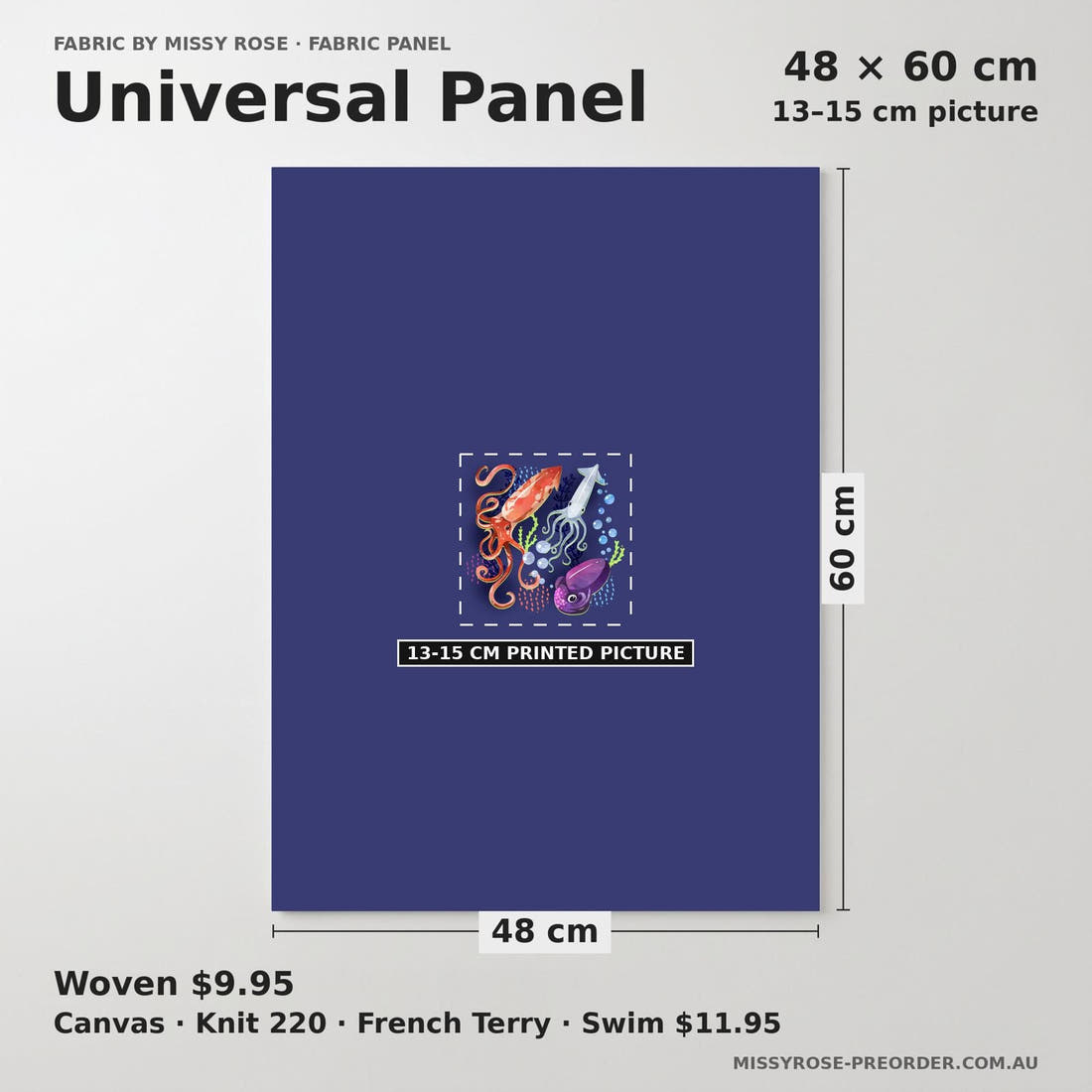 Design 1198 Underwater Animals Panel universal panel sizing – 13–15 cm printed picture on 48 × 60 cm fabric | Fabric by Missy Rose