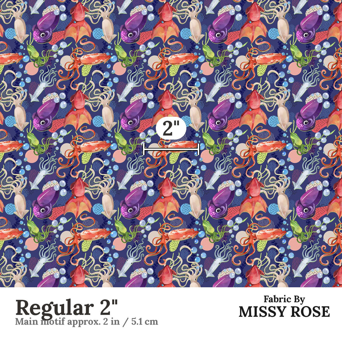 Design 1198 Underwater Animals Fabric Regular 2 inch print scale guide | Fabric by Missy Rose
