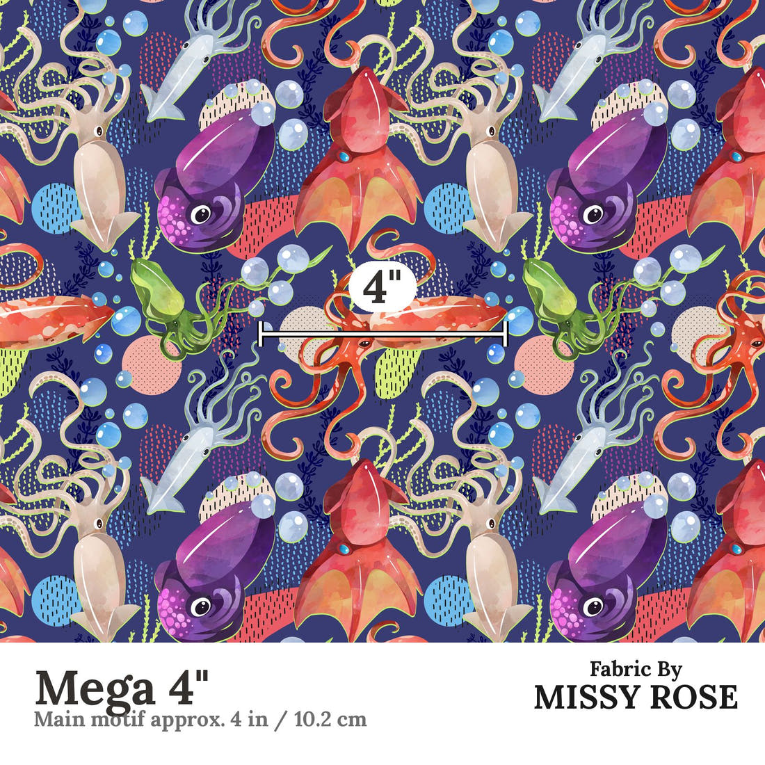 Design 1198 Underwater Animals Fabric Mega 4 inch print scale guide | Fabric by Missy Rose
