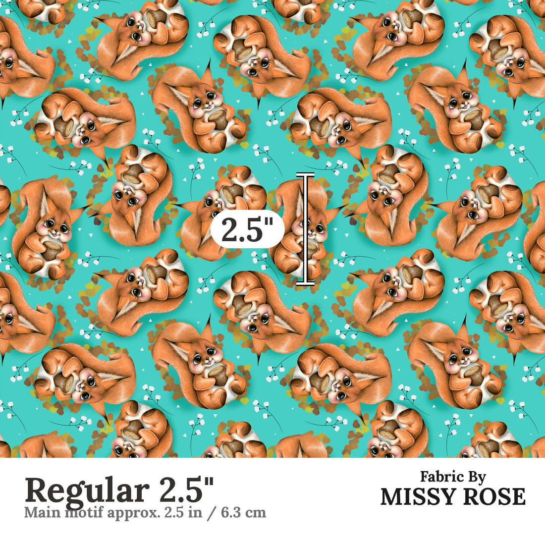 Design 1199 Squirrel Fabric Regular 2.5 inch print scale guide | Fabric by Missy Rose
